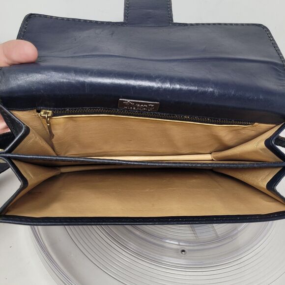 Vintage Old Visconti ITALY Leather Shoulder Bag Crossbody Blue Celine Designer - Picture 8 of 9